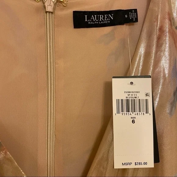 Lauren Ralph Lauren Pleated Metallic Floral Dress in Blush Multi - Picture 13 of 14